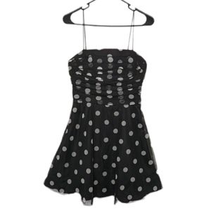 Eliza J Dress Women's Sz 10 Tulle Ruched Black & White Polkadot Mini Party Dress